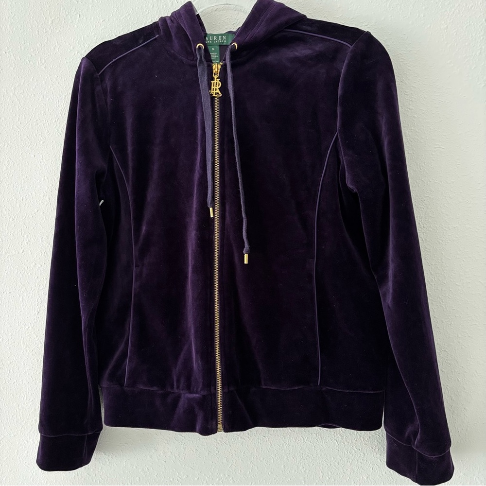 Ralph Lauren Velour Hooded Zip Up Sweater